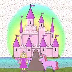 Washable wall murals Castle Fairytale Princess Cartoon Scene