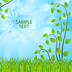 Blue background with branches. Vector illustration