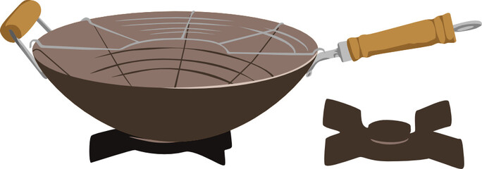 illustration of wok on the oven