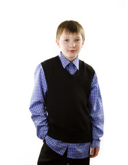 Portrait of schoolboy on white