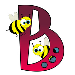 Alphabet - Letter B - With Bees Cartoon - Isolated On White