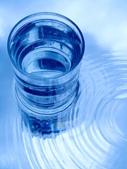 Glass of water in blue