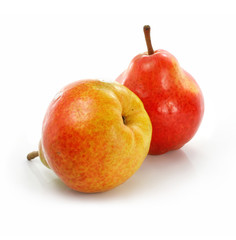 two fresh pear fruits isolated on white
