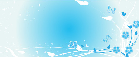 bandeau floral bleu et papillon &eacute;toile