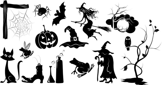 set of isolated vector halloween silhouettes