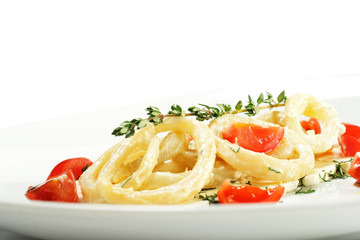Salad with Calamari Rings and Tomato