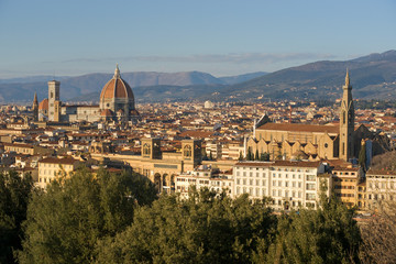 Fototapeta na wymiar Florence, view of Duomo and Giotto's bell tower, and Santa croce