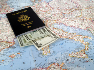 Fototapeta na wymiar Passport on World Map