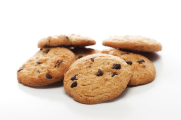 Bunch of cookies on a white background, Shallow depth of field.