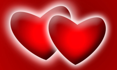 Card with two hearts on red backgroud