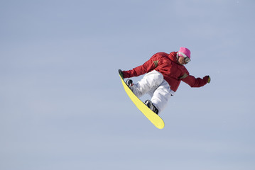 Freestyle snowboarder in les Arcs. France