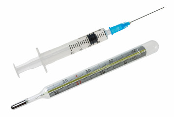 disposable syringe and clinical thermometer