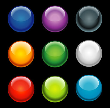 Balls buttons with 3D effect on black background