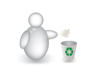 Bubble Man throwing paper in Recycle Bin