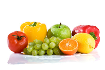 fresh vegetables and fruits isolated over white background
