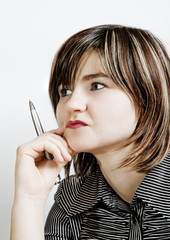 Obraz premium Attractive girl looked thoughtfully