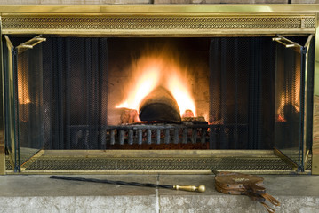 Fireplace and classic brass hearth