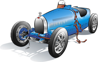 Drawing of the retro blue car