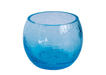 round blue glass vase isolated on white