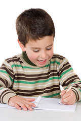 Adorable child writing in the school