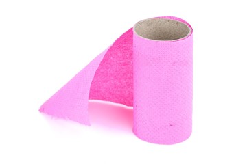 Finished roll of pink toilet paper