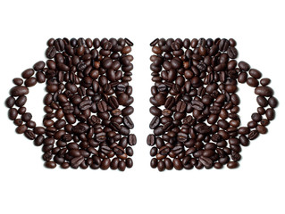 two cups made of coffee beans