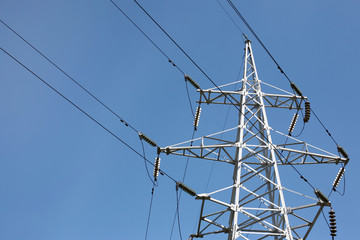 Electrical tower on blue sky background