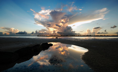 Sunset - reflection of clouds on water