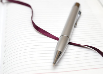 striped paper(diary) with pen and bookmark