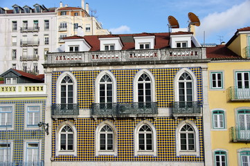 Façades avec Azulejos, Lisbonne. Portugal.