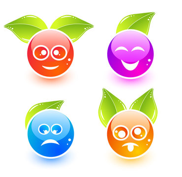 Cute emoticon icons with leaves