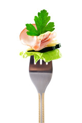 Fork with snack: fresh ham with mayo