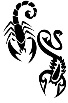 Pair of black tribal scorpion tattoos