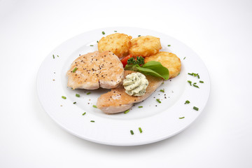 Putenbrust mit Kroketten