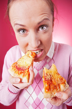 Funny Picture Of Woman Eating Pizza