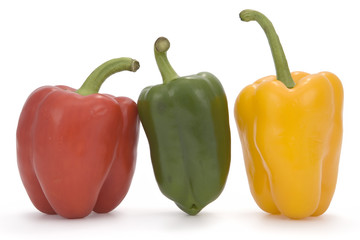 Multi colored peppers isolated on white