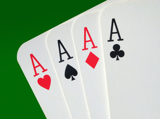 4 aces poker cards close up.