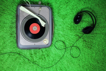 Headphones and turntable