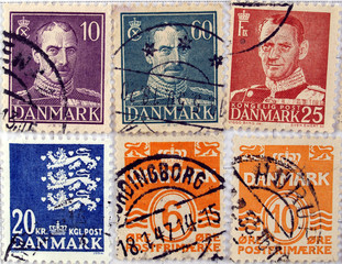 Fototapeta na wymiar Range of Denmark postage stamps