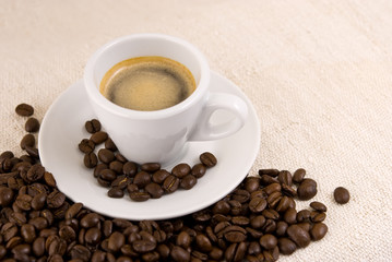 Cup of coffee and coffee bean