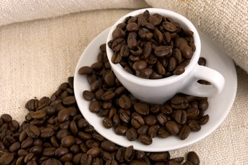 Cup of coffee and coffee bean