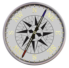 Silver compass on white