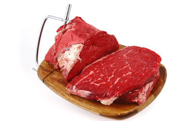 raw beef meat chunk and slices