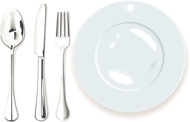 Vector. Dinner-plate, spoon fork and knife