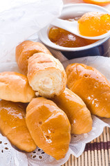 Croissant with jam and butter