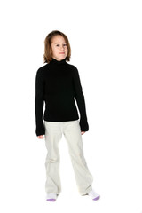 cute young girl standing on white background