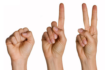 Zählende Hand von null bis zwei