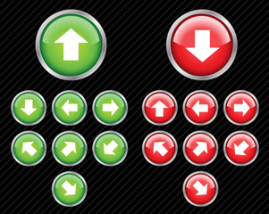 Arrow Navigation Buttons, Glossy Red Green Directional Icons, Web Interface Vector Set Collection