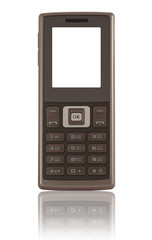 Elegant mobile phone with clean display on white backgroung