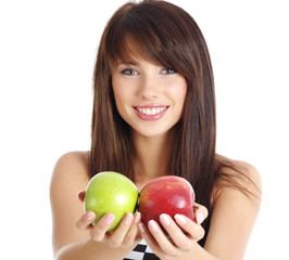 Smiling young woman  with apple